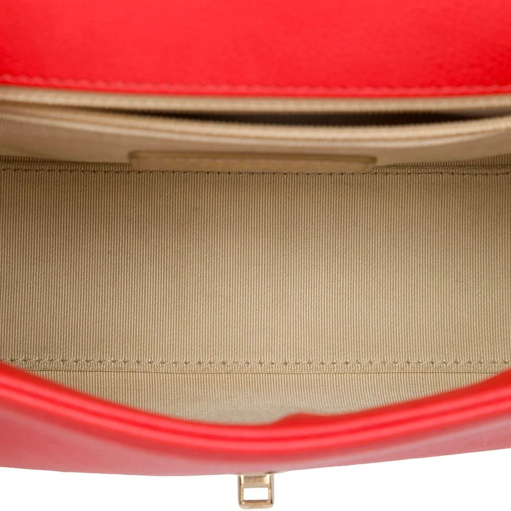 Chanel Small Quilted Grained Calfskin Label Click Flap Red Leather Very good - Model View