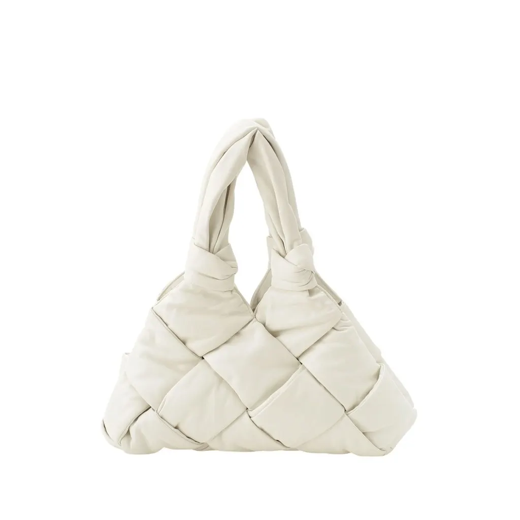 Bottega Veneta Lambskin Maxi Intrecciato Padded Lock Tote White Leather Very good - Back View