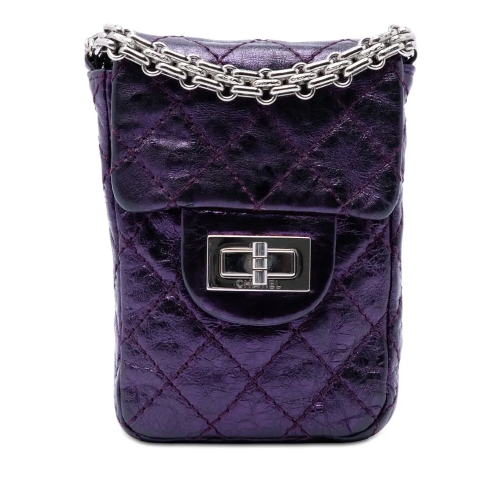 Chanel Quilted Metallic Aged Calfskin Reissue 2.55 Phone Holder Purple Leather Very good - Front View