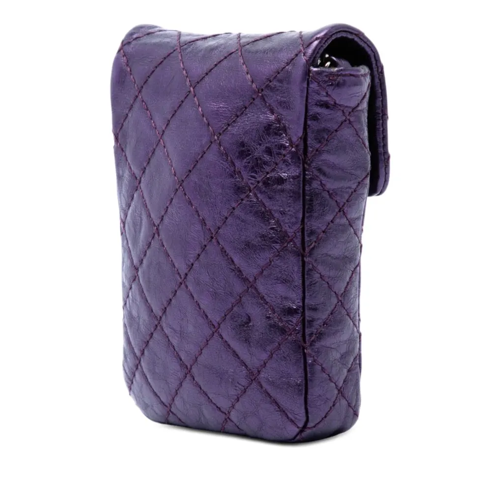 Chanel Quilted Metallic Aged Calfskin Reissue 2.55 Phone Holder Purple Leather Very good - Back View