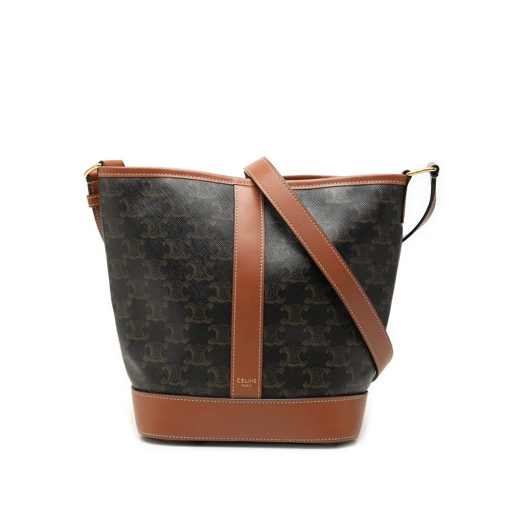 Celine Small Triomphe Coated Canvas Bucket Bag Brown Very good - Front View