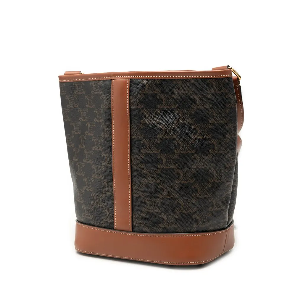 Celine Small Triomphe Coated Canvas Bucket Bag Brown Very good - Back View