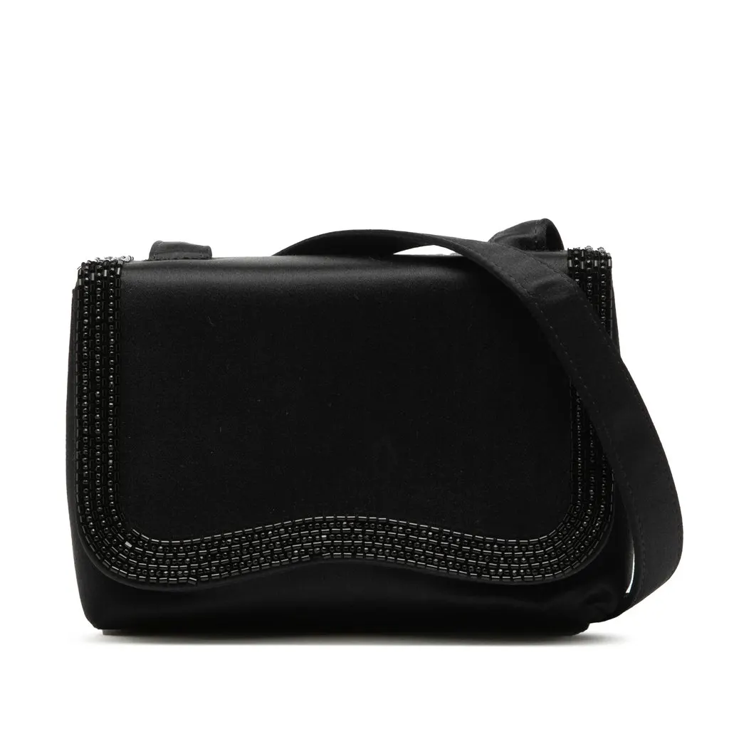 Chanel Mini Satin Beaded Flap Crossbody Black Very good - Front View