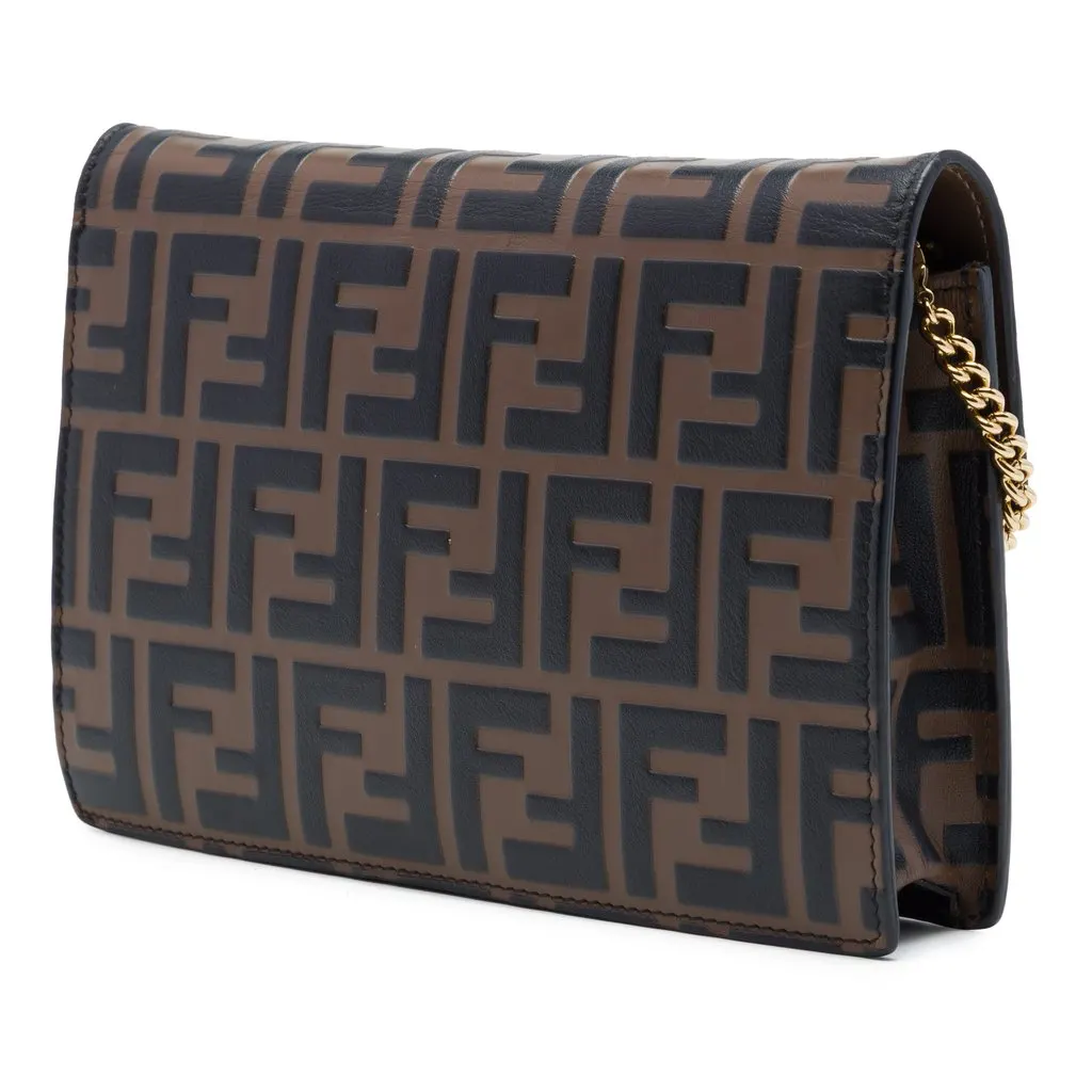 Fendi Zucca Embossed Leather F Is Fendi Envelope Wallet On Chain Brown Leather Very good - Back View