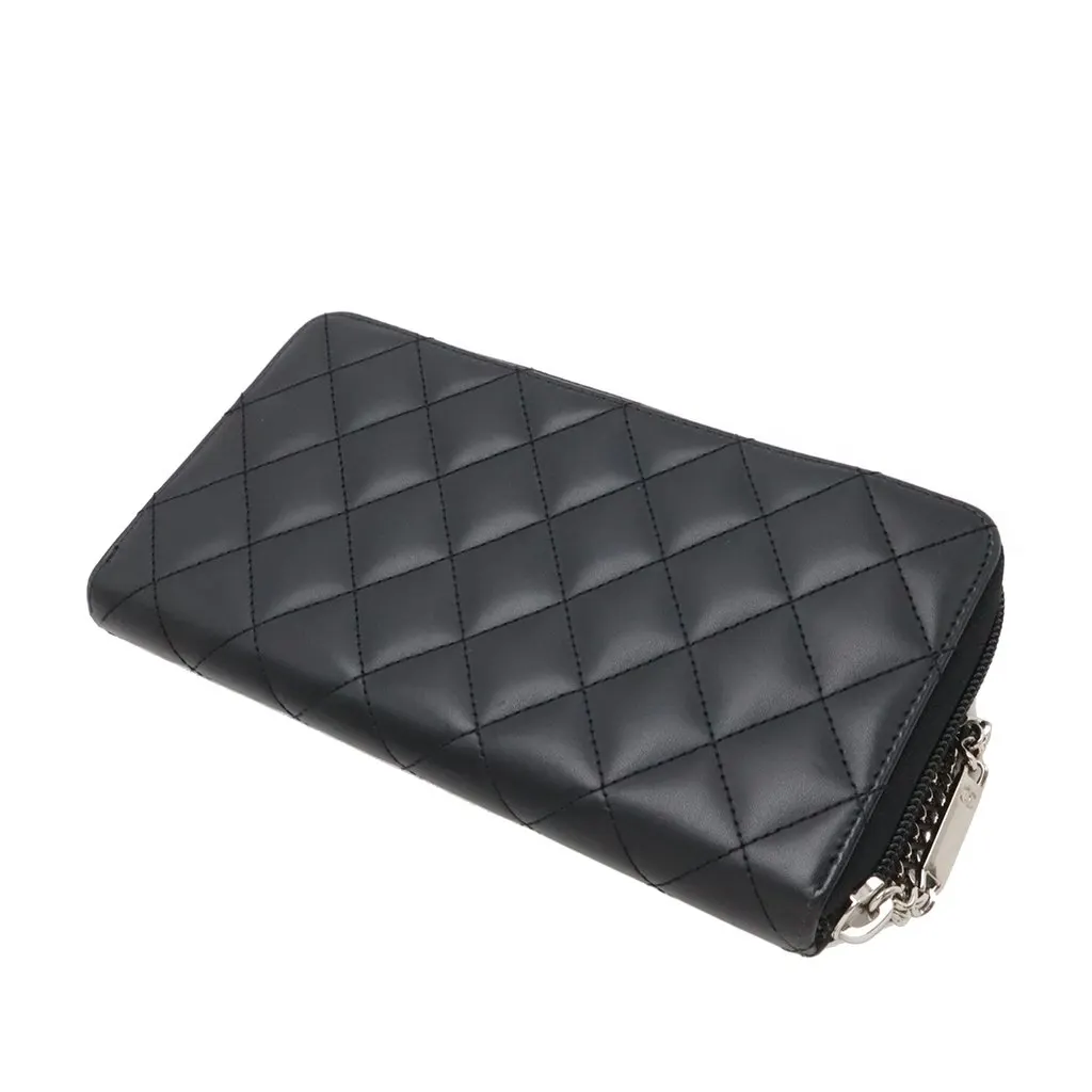 Chanel Quilted Lambskin Cambon Ligne Zippy Wallet Black Leather Very good - Back View