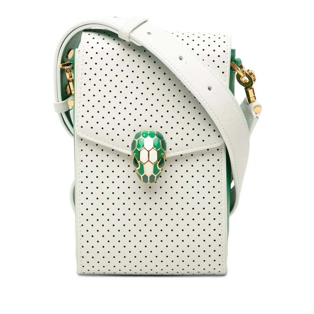 Bvlgari Casablanca Apres Tennis Perforated Calfskin Serpenti Crossbody White Leather Very good - Front View