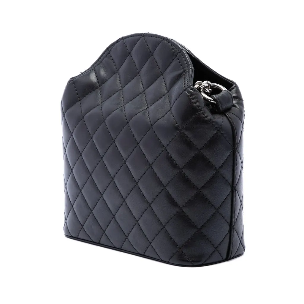 Chanel CC Quilted Lambskin Chain Crossbody Black Leather Very good - Back View