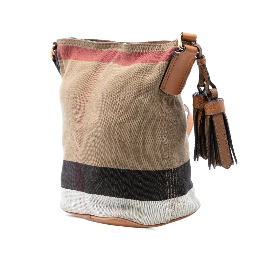 Burberry Mini Mega Check Canvas Ashby Tassel Bucket Bag Brown Very good - Back View