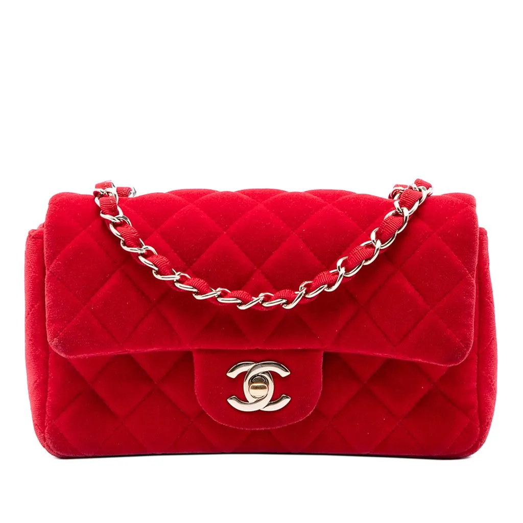 Chanel Mini Rectangular Classic Velvet Single Flap Red Velvet Very good - Front View