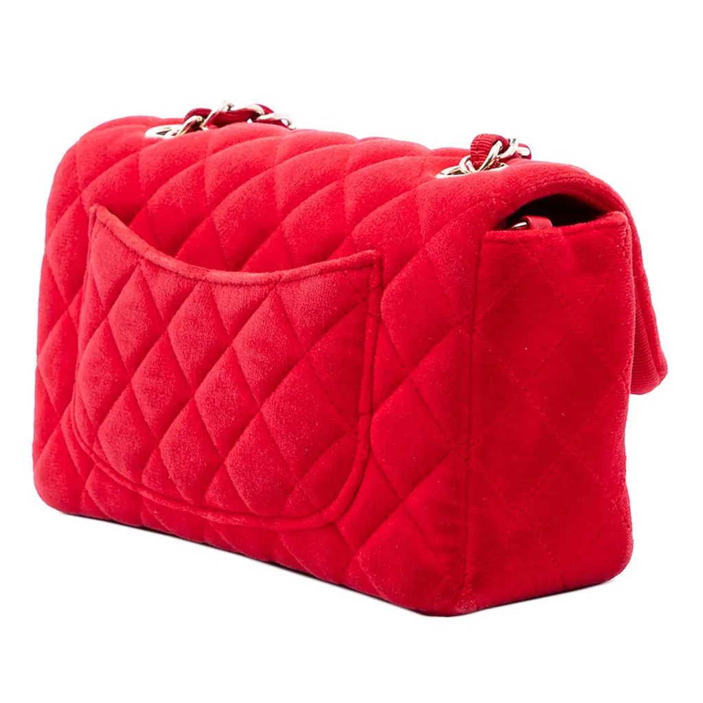 Chanel Mini Rectangular Classic Velvet Single Flap Red Velvet Very good - Back View