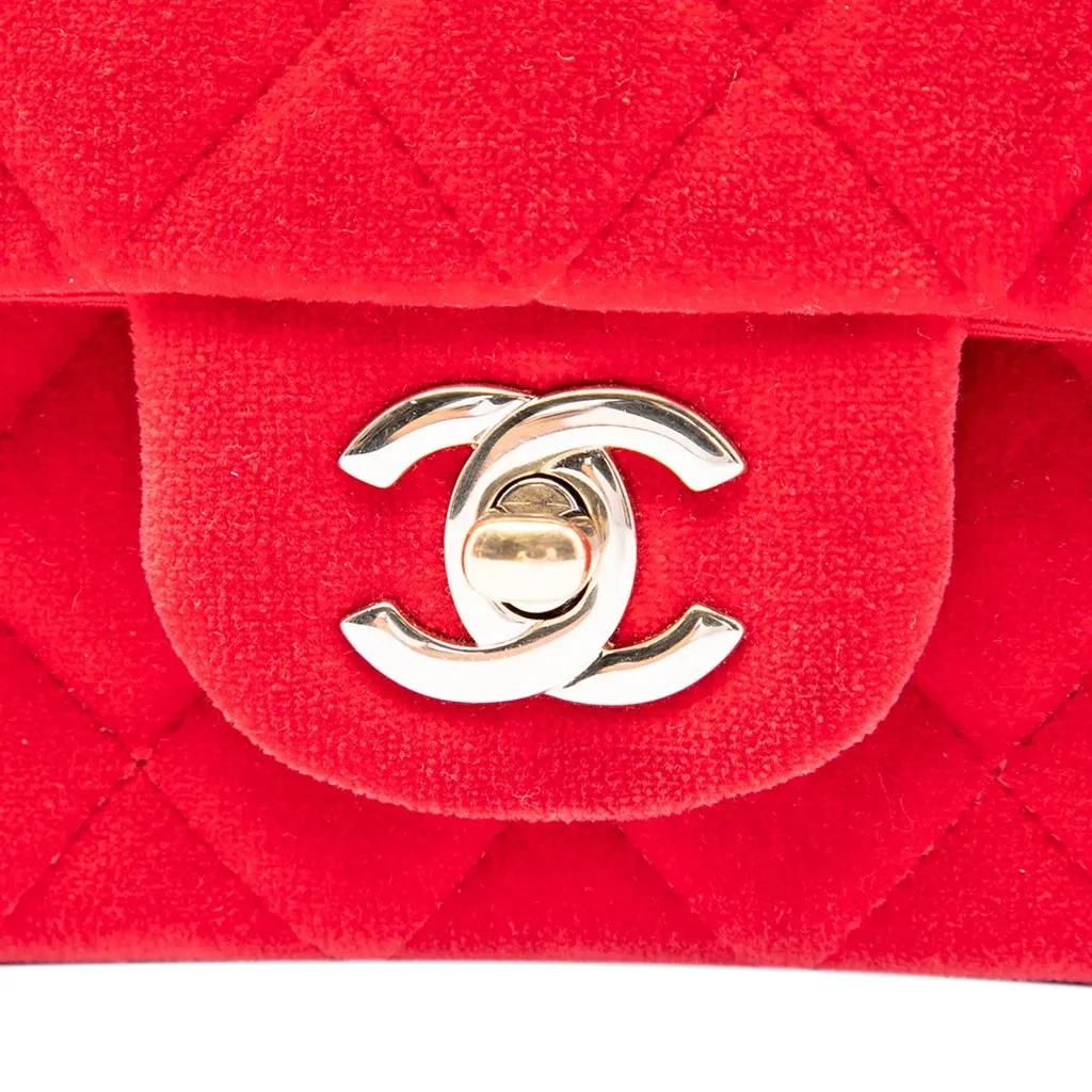 Chanel Mini Rectangular Classic Velvet Single Flap Red Velvet Very good - Box View