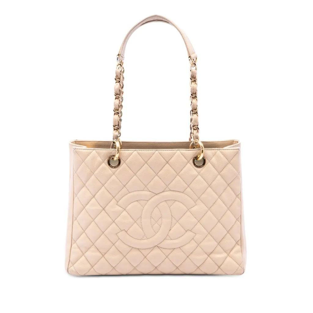 Chanel Caviar Grand Shopping Tote Brown Leather Good - Front View