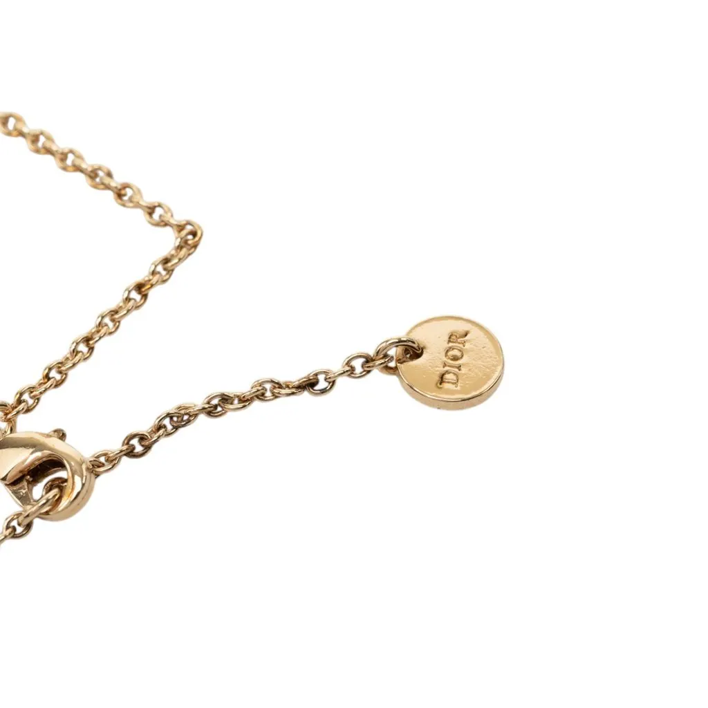 Dior Gold Plated Strass Embellished Faux Pearl CD Tribal Long Necklace Gold Metal Very good - Box View