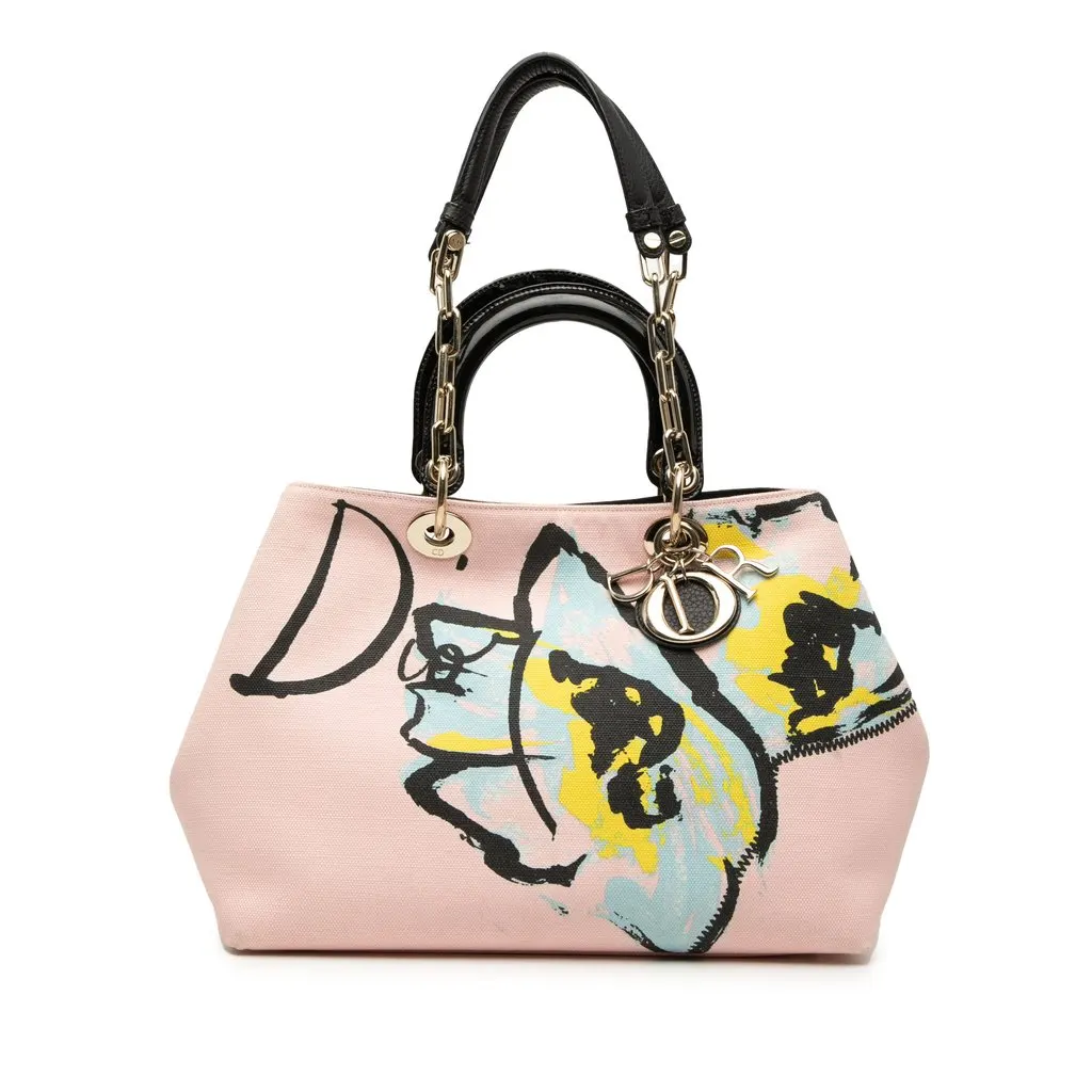 Dior Limited Edition Medium Canvas Floral Printed Diorissimo Satchel Pink Very good - Front View