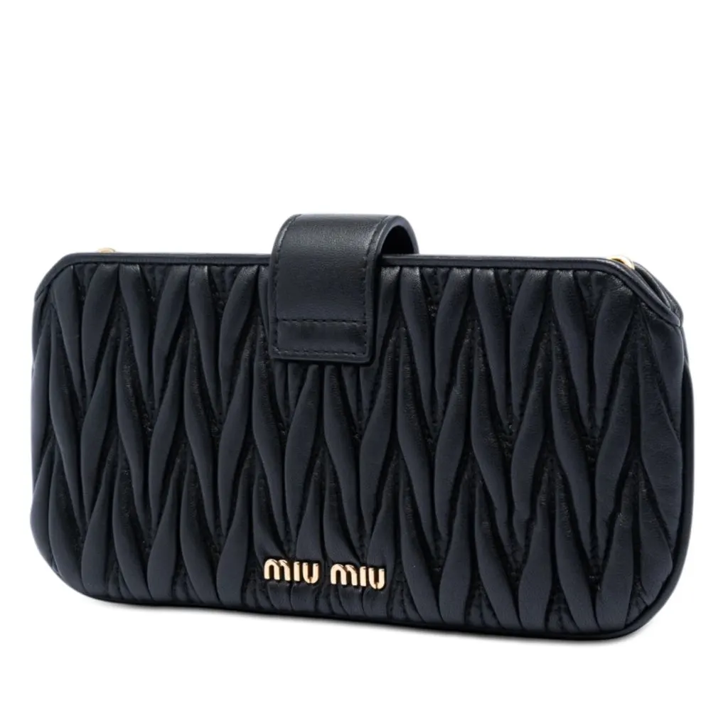Miu Miu Matelasse Nappa Crystal Clutch on Chain Black Leather Very good - Back View