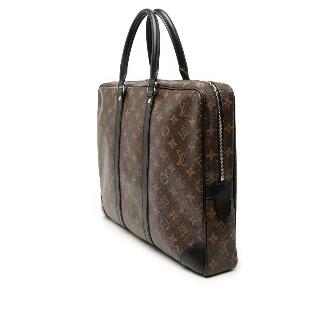 Louis Vuitton Monogram Macassar Porte Documents Voyage GM Brown Very good - Back View