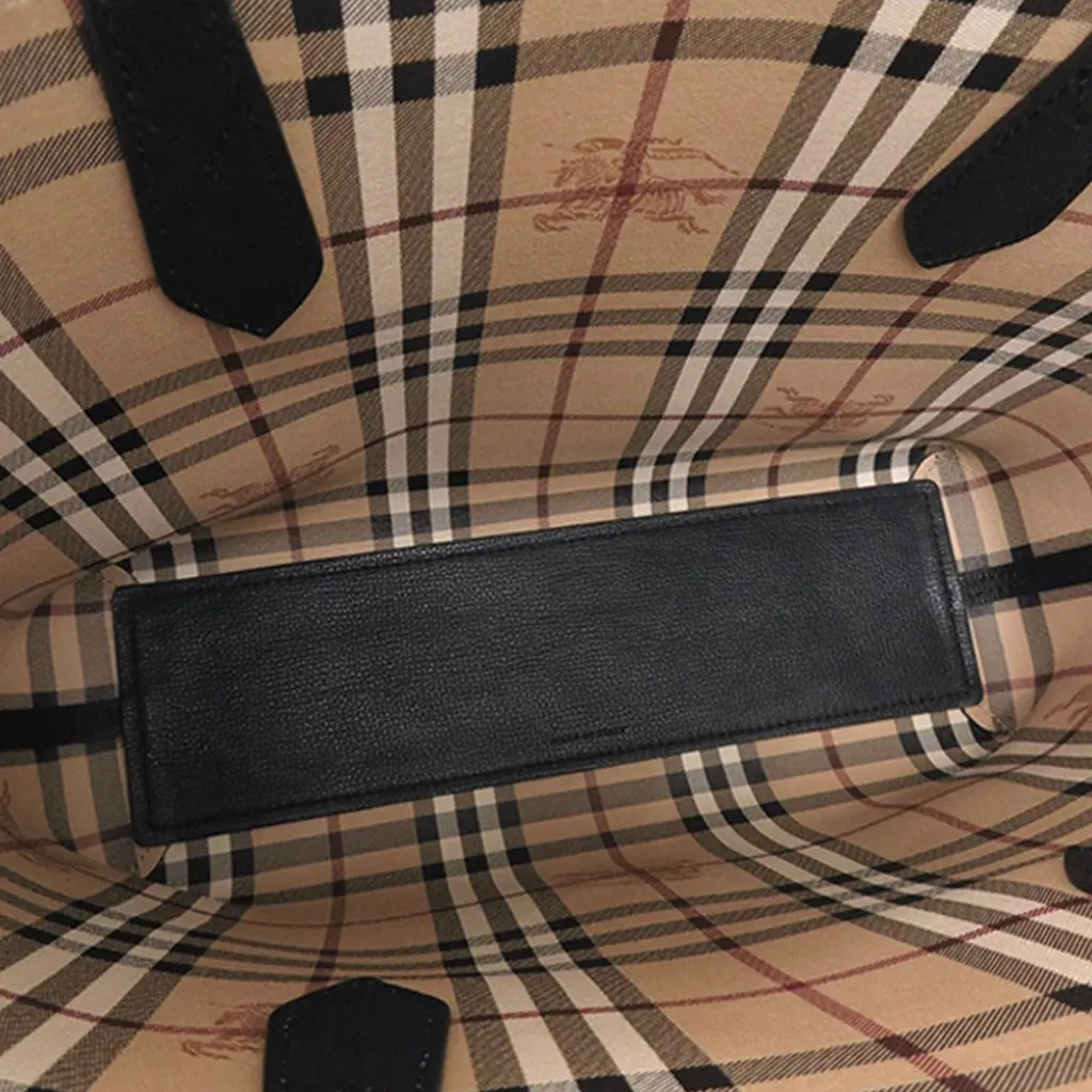 Burberry Haymarket Check Coated Canvas Reversible Tote Black Very good - Model View
