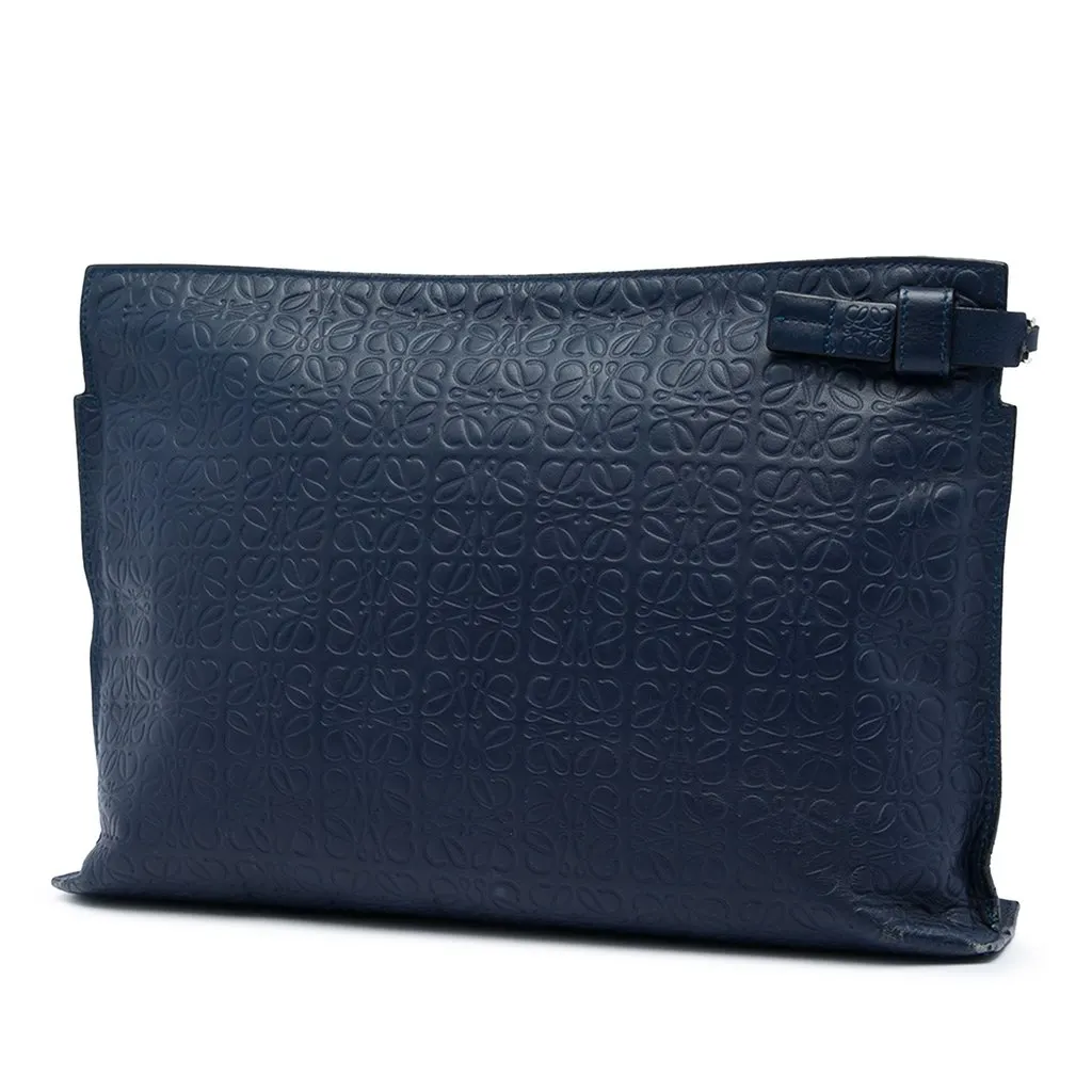 LOEWE Embossed Anagram Leather Repeat T Clutch Blue Leather Very good - Back View