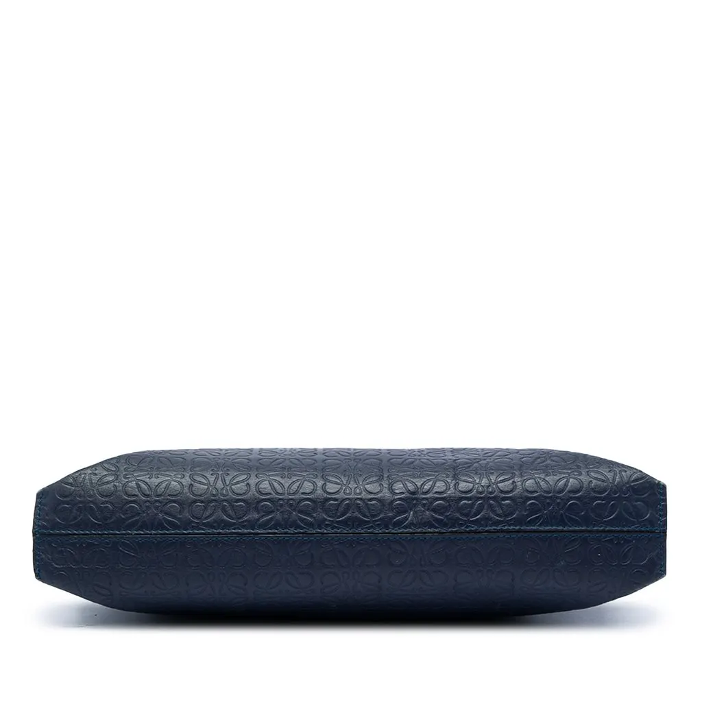 LOEWE Embossed Anagram Leather Repeat T Clutch Blue Leather Very good - Inside View