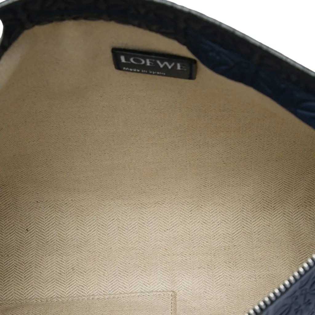 LOEWE Embossed Anagram Leather Repeat T Clutch Blue Leather Very good - Model View
