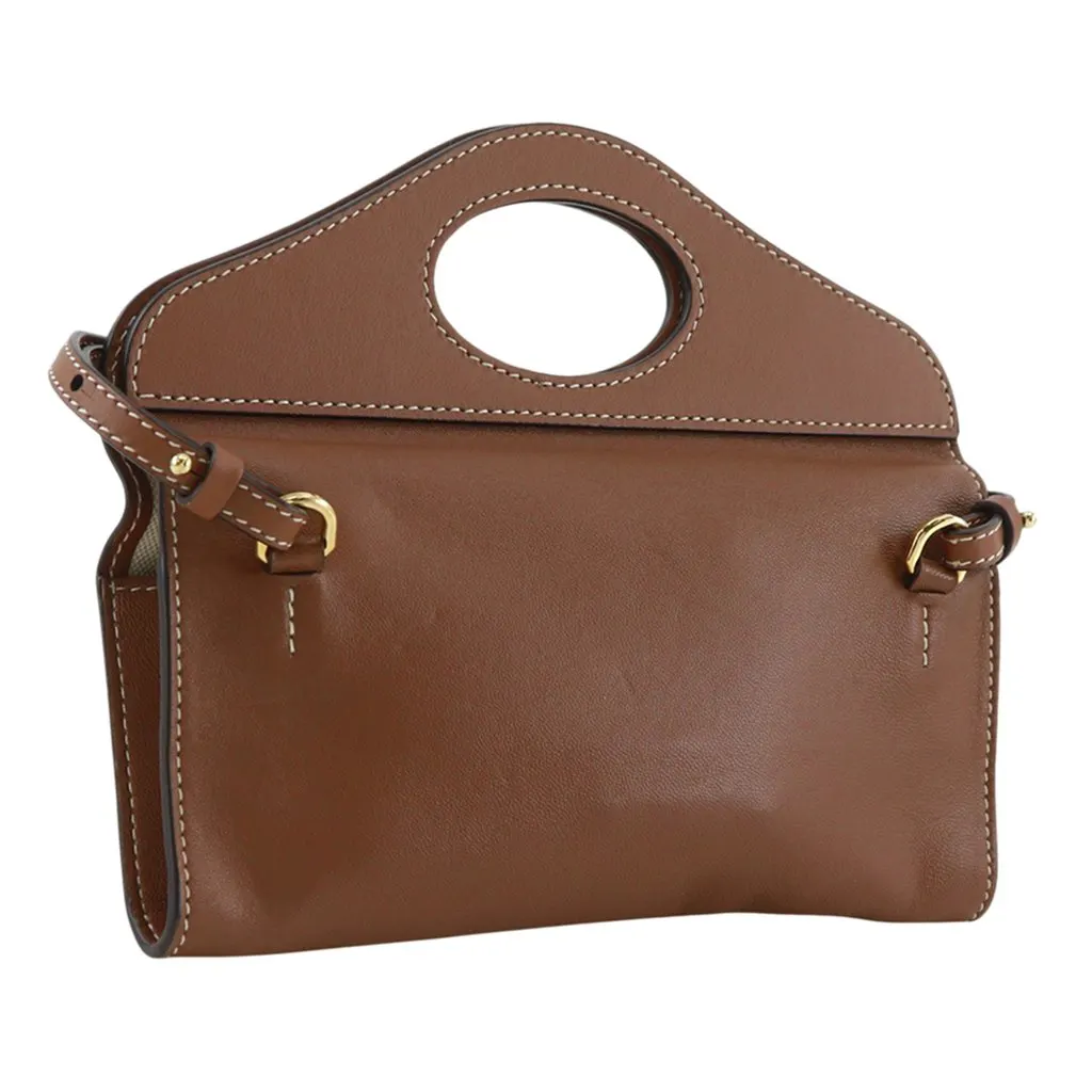 Burberry Calfskin Pocket Clutch with Strap Brown Leather Very good - Back View