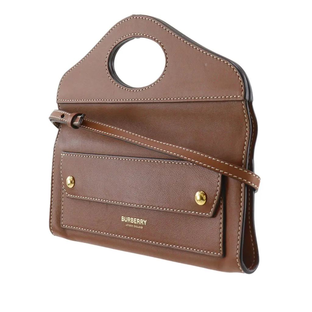 Burberry Calfskin Pocket Clutch with Strap Brown Leather Very good - Inside View