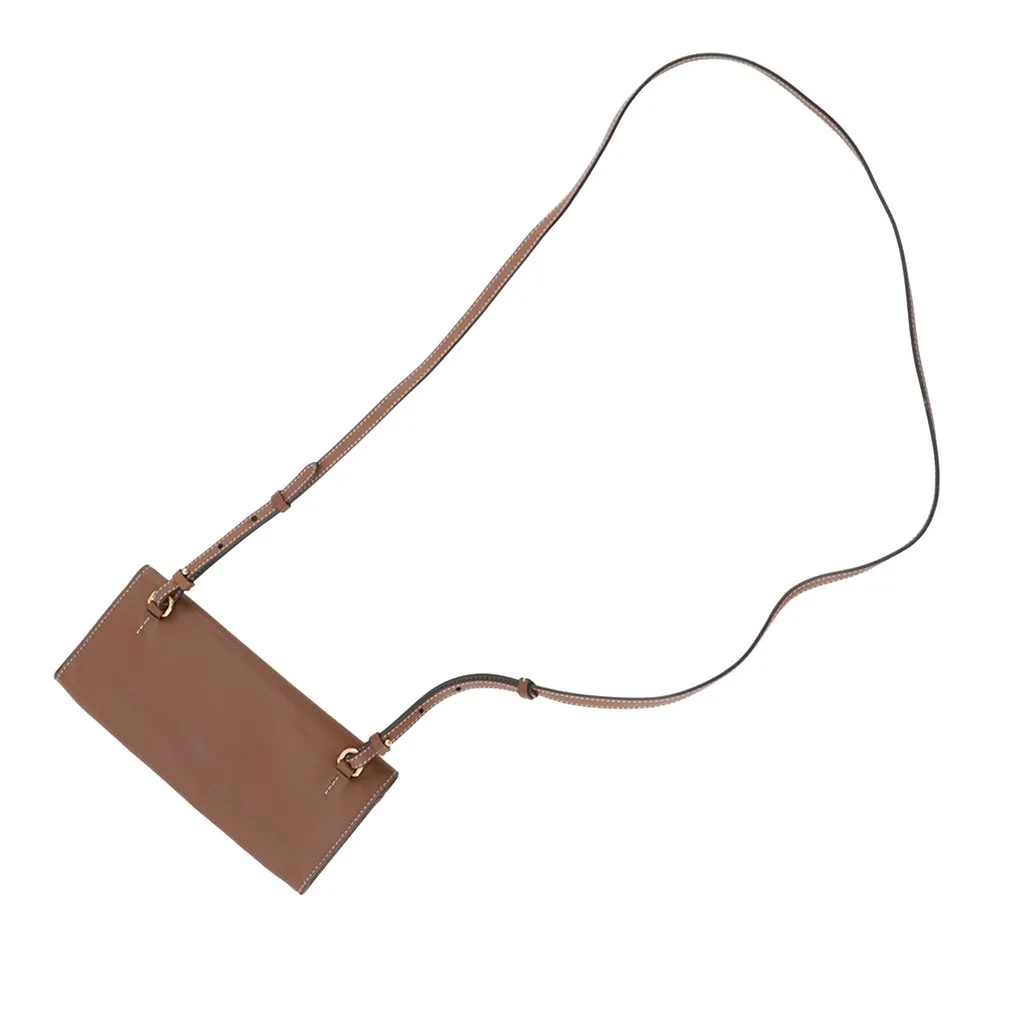 Burberry Calfskin Pocket Clutch with Strap Brown Leather Very good - Model View