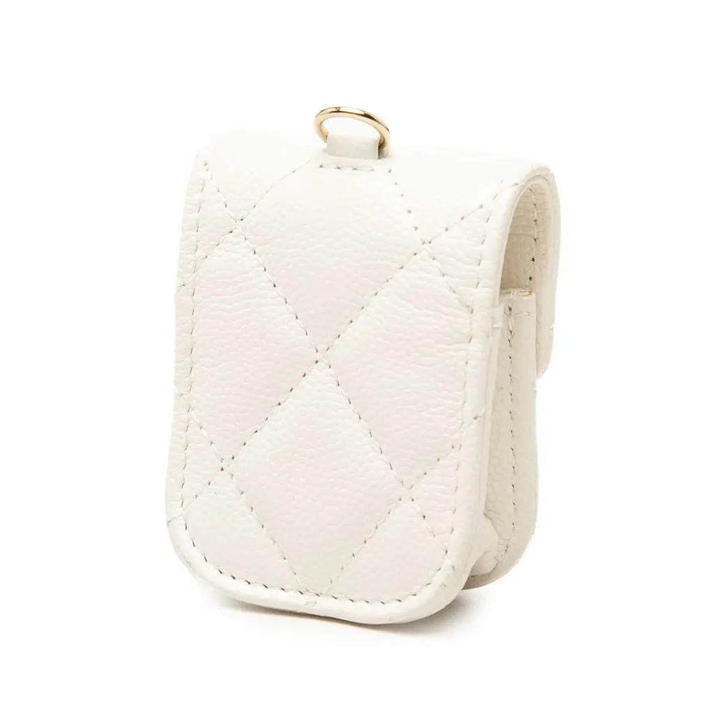 Chanel CC Quilted Caviar AirPods Case White Leather Very good - Back View