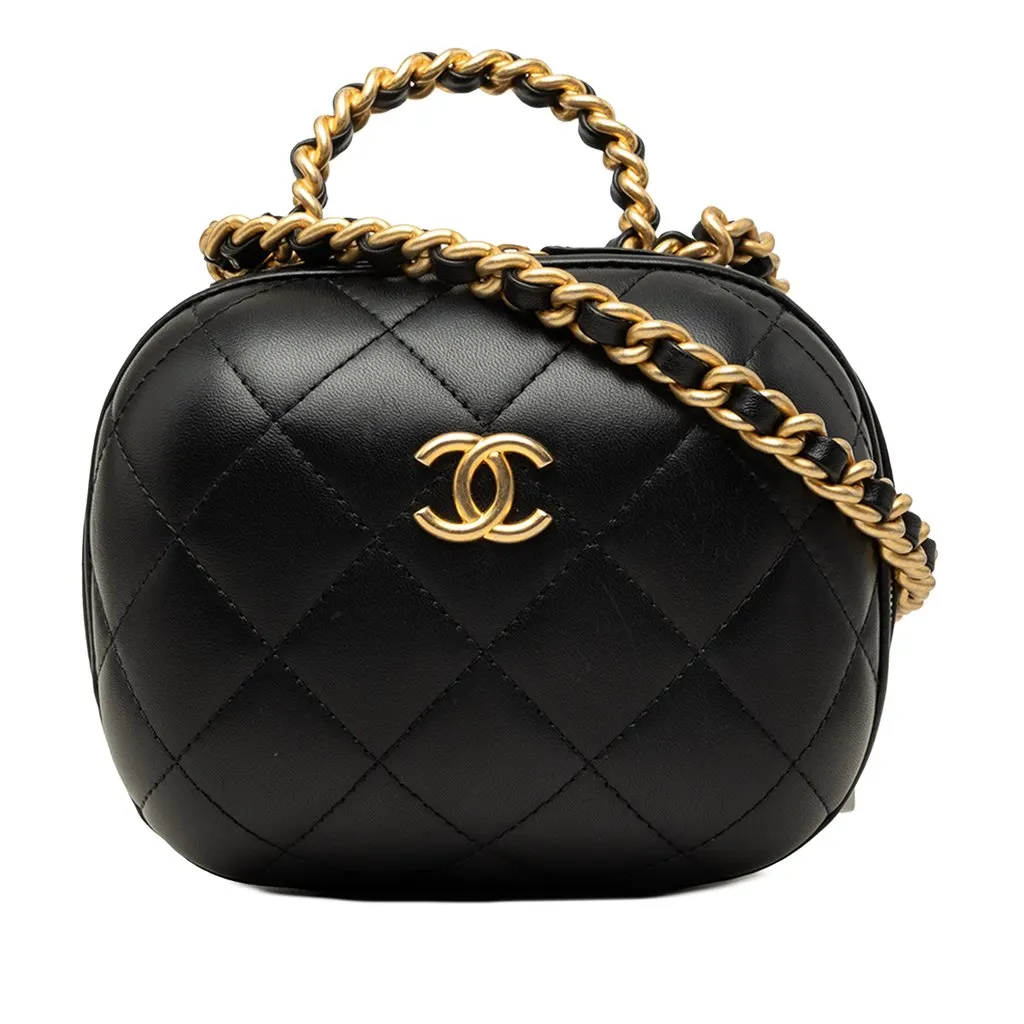 Chanel Quilted Lambskin CC Bubble Vanity Case With Chain Black Leather Very good - Front View