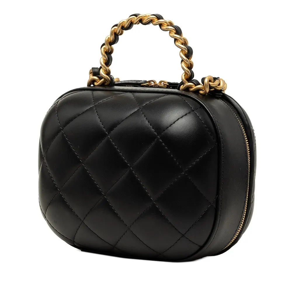 Chanel Quilted Lambskin CC Bubble Vanity Case With Chain Black Leather Very good - Back View
