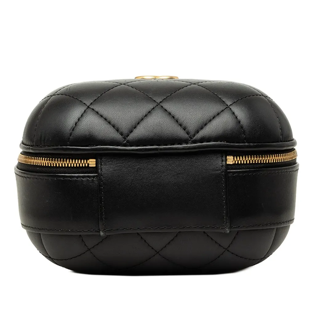Chanel Quilted Lambskin CC Bubble Vanity Case With Chain Black Leather Very good - Inside View