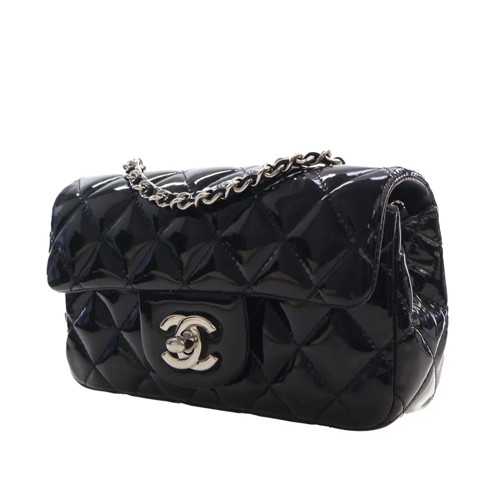 Chanel Extra Mini Rectangular Classic Patent Single Flap Black Leather Very good - Inside View