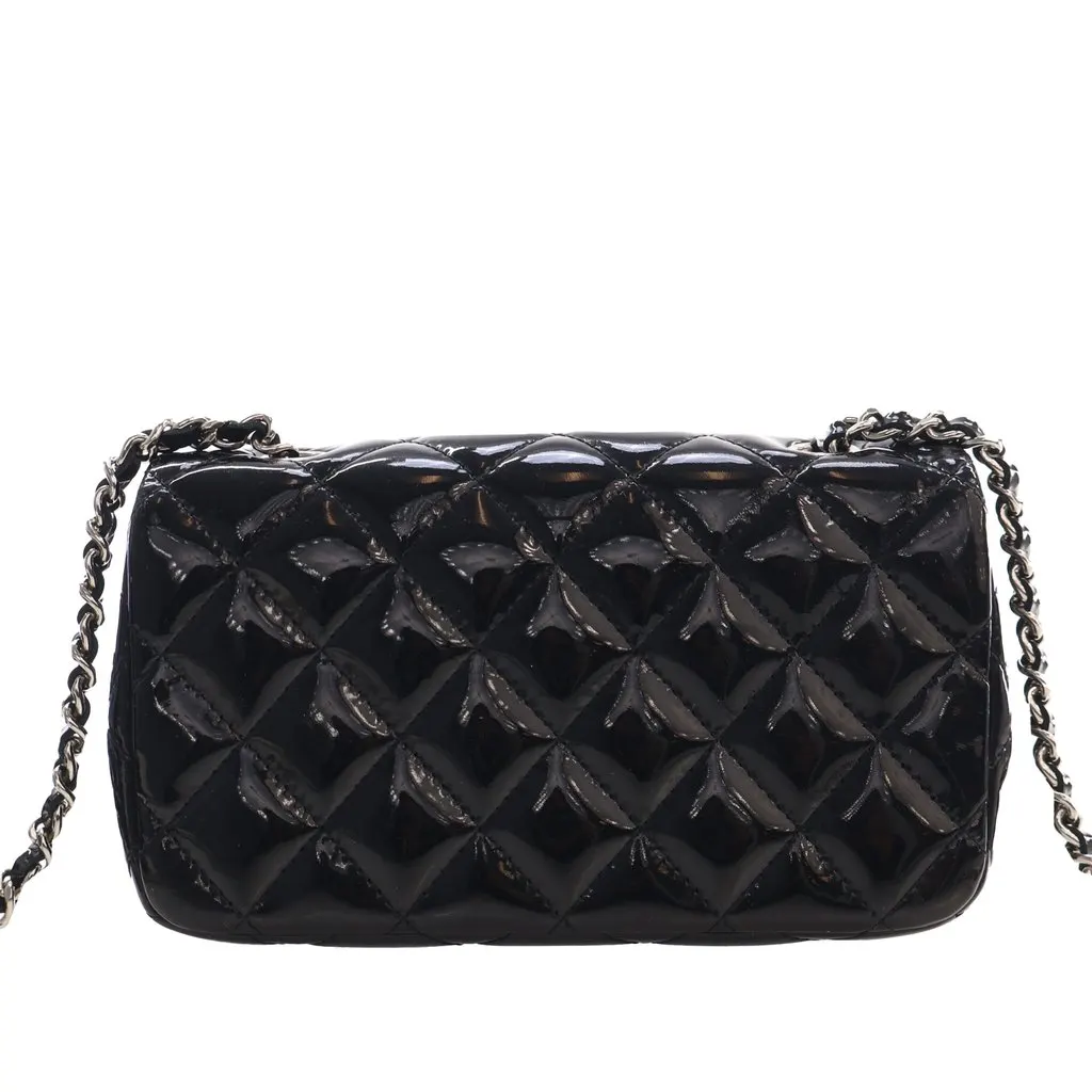 Chanel Extra Mini Rectangular Classic Patent Single Flap Black Leather Very good - Model View