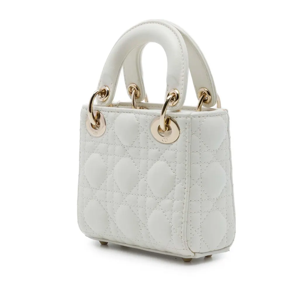 Dior Micro Lambskin Cannage Lady Dior White Leather Very good - Back View