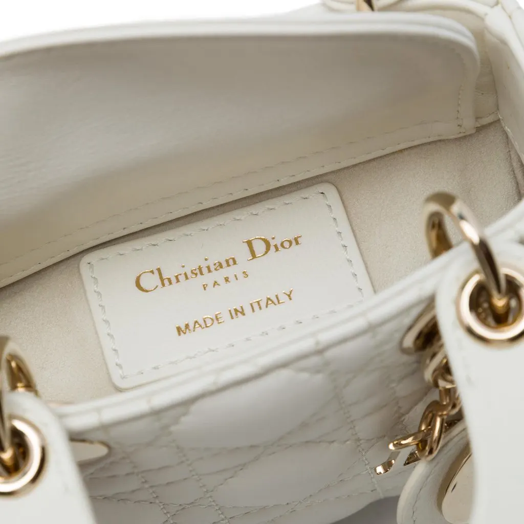 Dior Micro Lambskin Cannage Lady Dior White Leather Very good - Box View