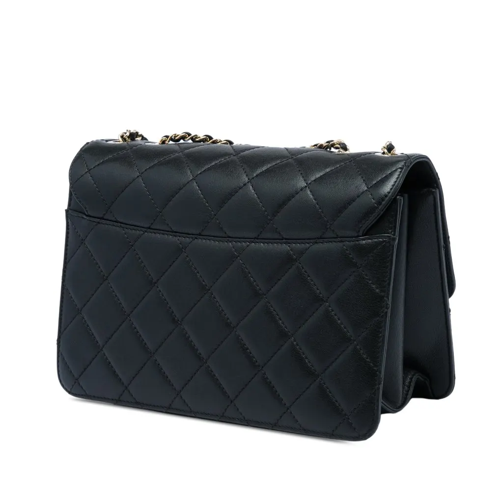 Chanel Medium Quilted Sheepskin Beauty Lock Flap Black Leather Good - Back View