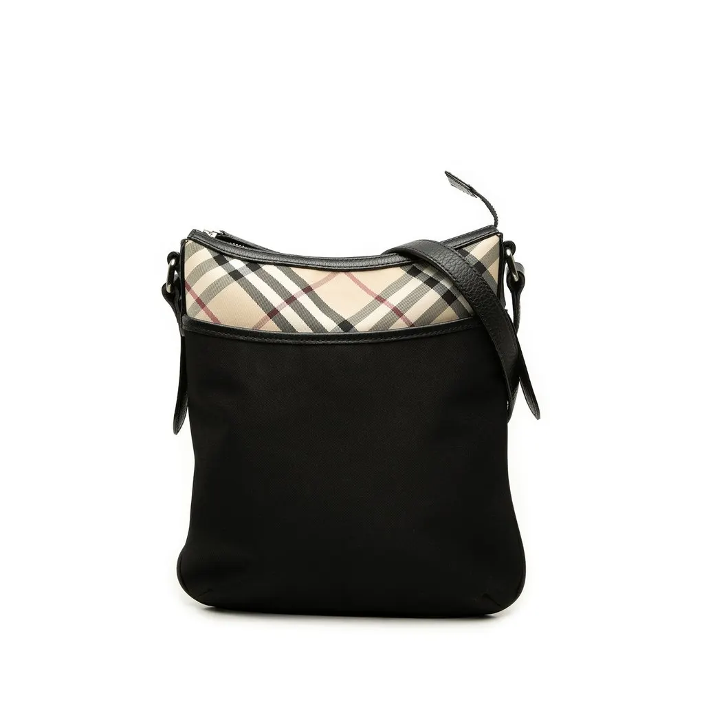 Burberry Nova Check Trimmed Nylon Crossbody Black Very good - Front View