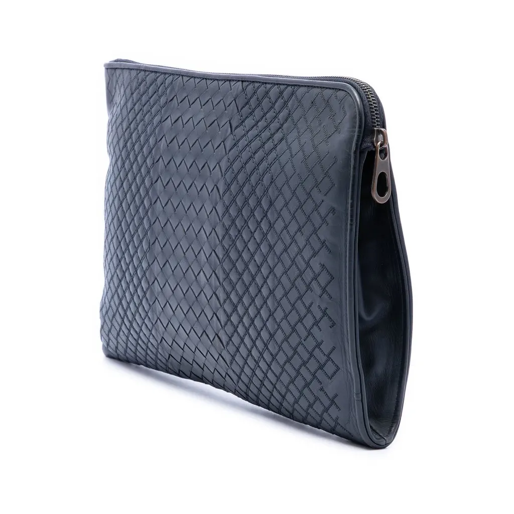 Bottega Veneta Nappa Intreccio Imperatore Zip Clutch Blue Leather Very good - Back View