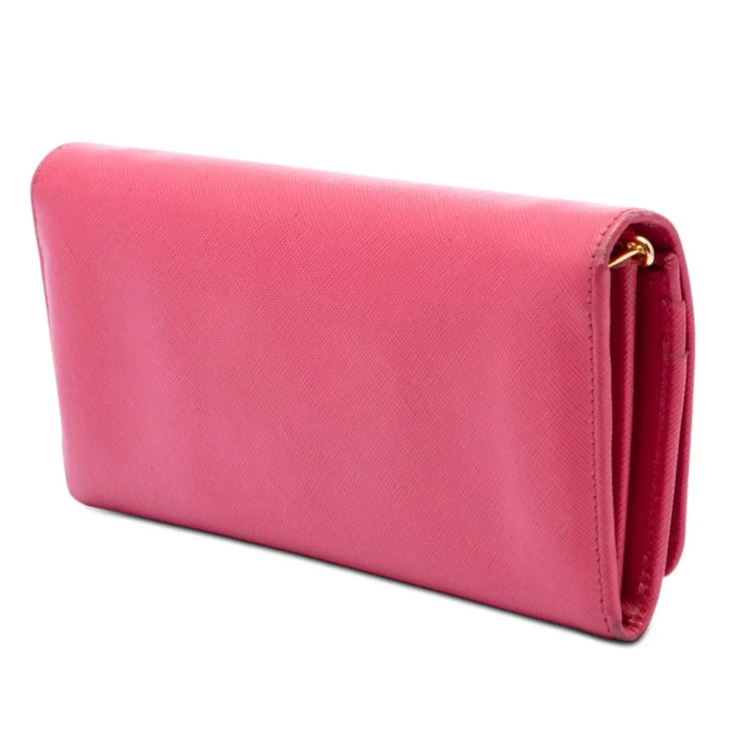 Prada Saffiano Wallet On Chain Pink Leather Very good - Back View