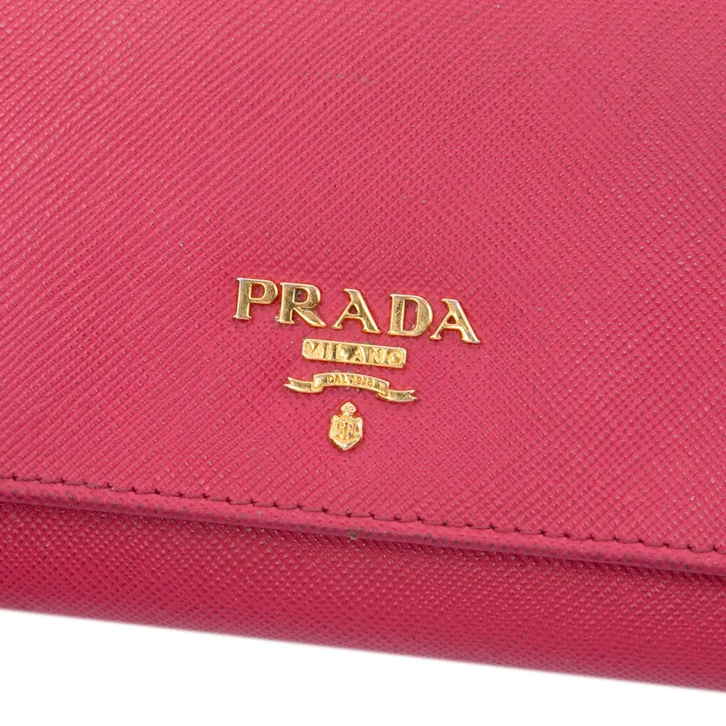 Prada Saffiano Wallet On Chain Pink Leather Very good - Box View