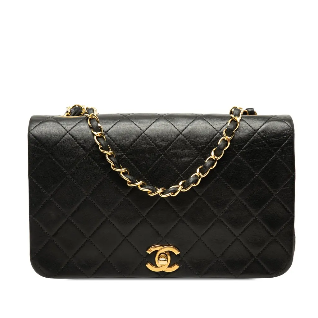 Chanel Small CC Quilted Lambskin Full Single Flap Black Leather Very good - Front View