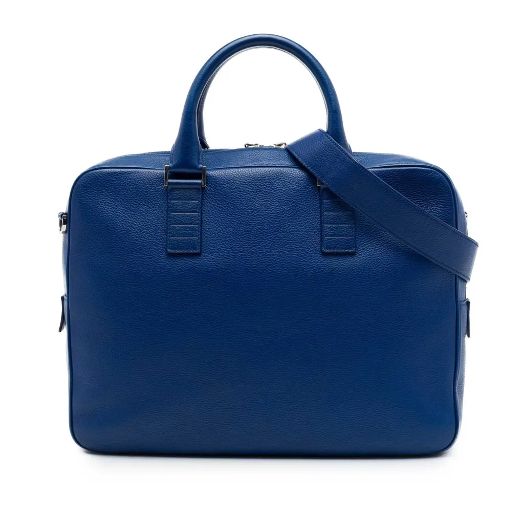 Dior Leather Homme Business Bag Blue Leather Good - Front View