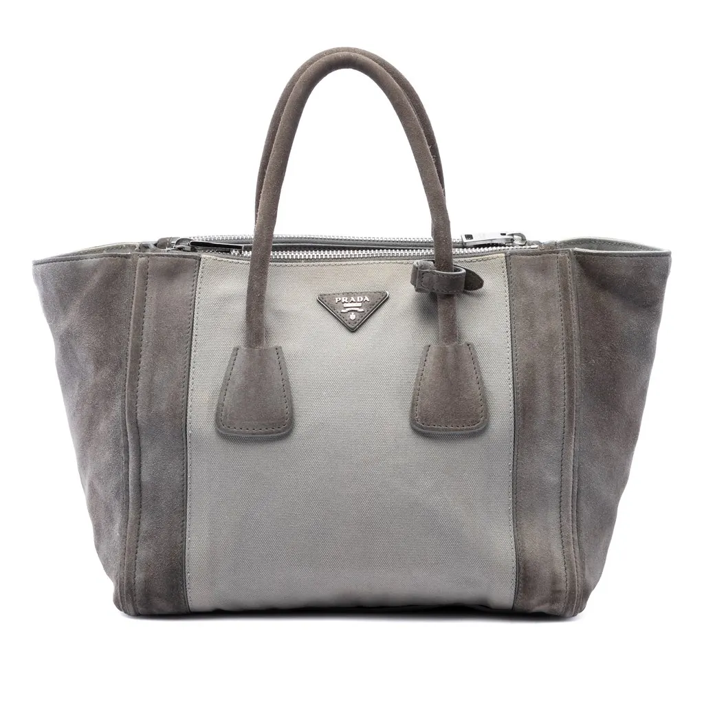 Prada Scamosciato and Canapa Twin Pocket Double Handle Satchel MultiColor Leather Very good - Front View