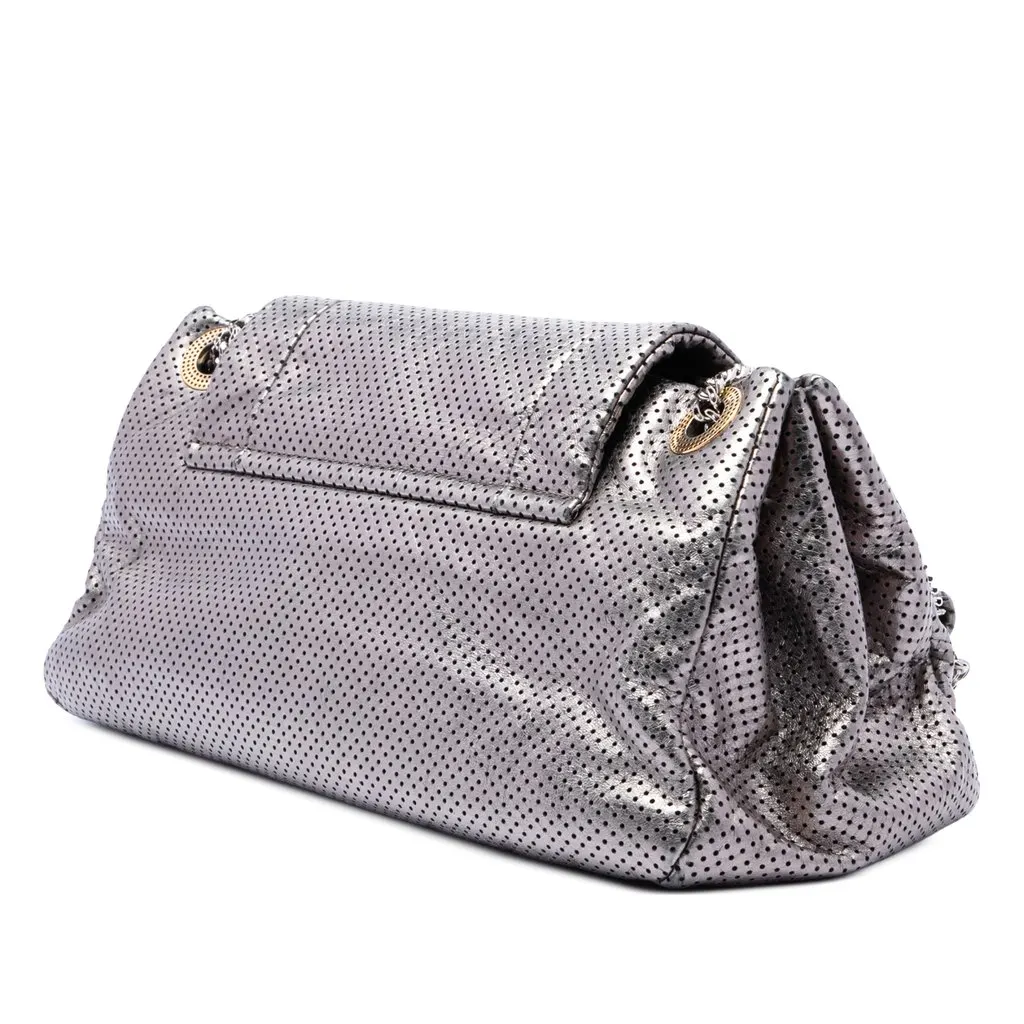 Chanel Metallic Perforated Calfskin Reissue 2.55 Drill Accordion Flap Silver Leather Very good - Back View
