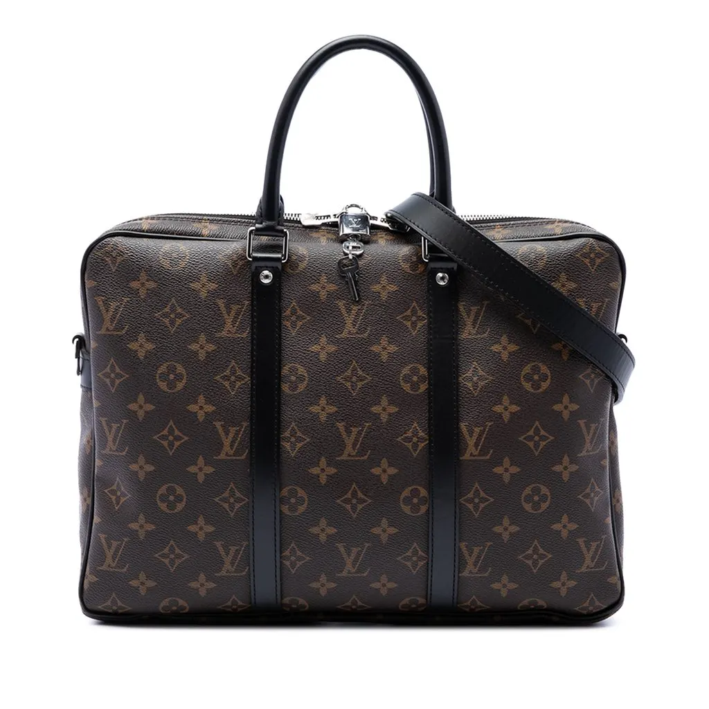 Louis Vuitton Monogram Macassar Porte Documents Voyage GM Brown Canvas Good - Front View