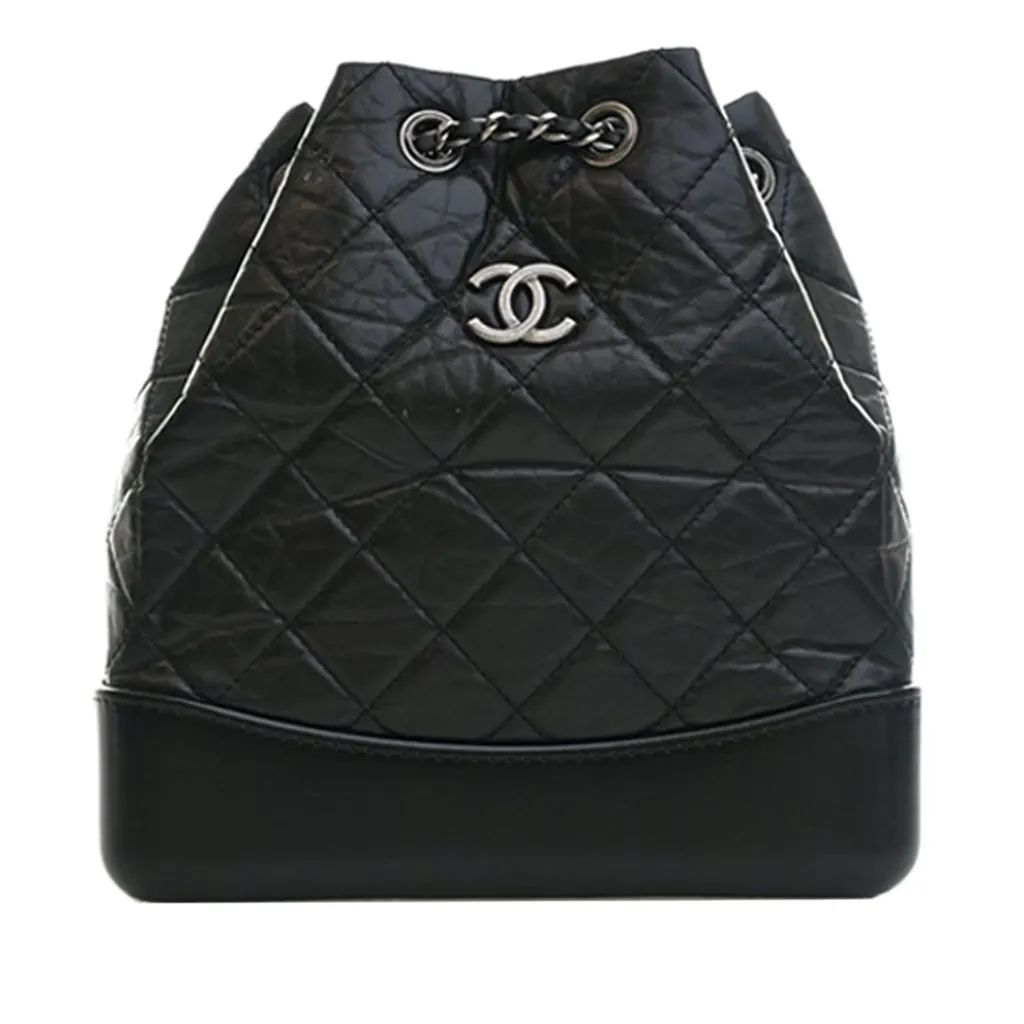 Chanel Small Quilted Aged Calfskin Gabrielle Backpack Black Leather Very good - Front View