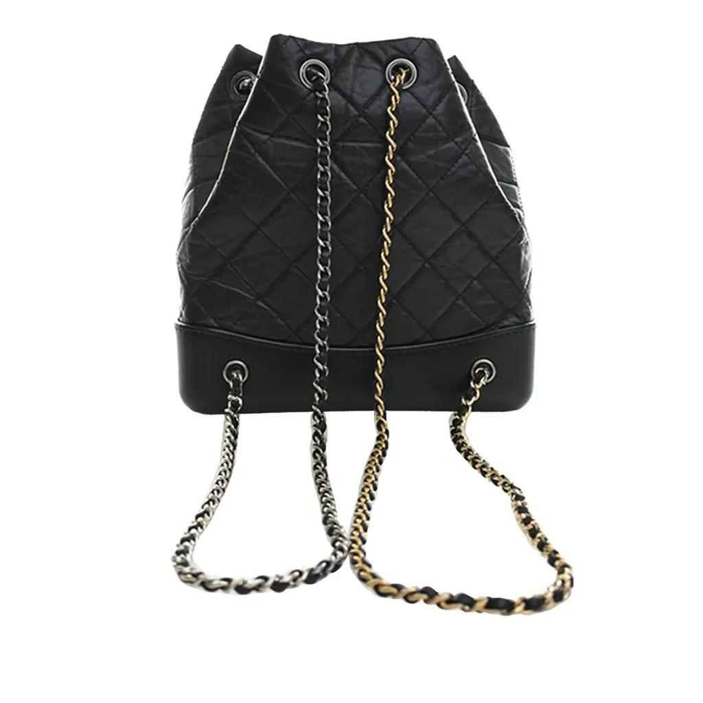 Chanel Small Quilted Aged Calfskin Gabrielle Backpack Black Leather Very good - Back View