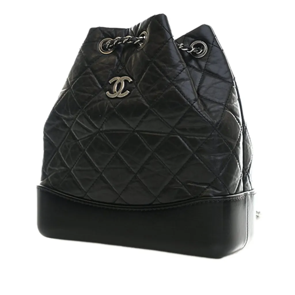 Chanel Small Quilted Aged Calfskin Gabrielle Backpack Black Leather Very good - Model View