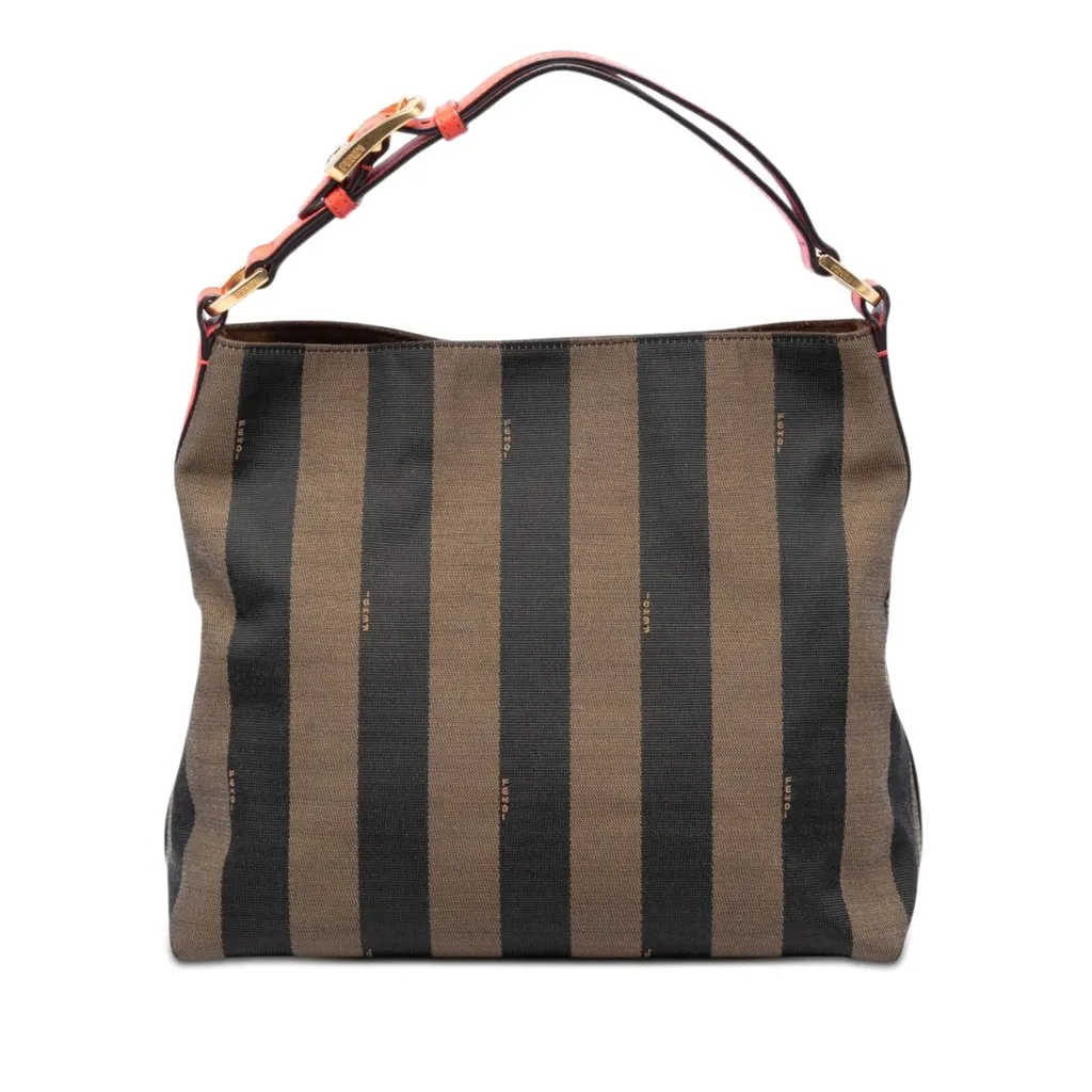 Fendi Pequin Canvas Shoulder Bag Brown Very good - Front View