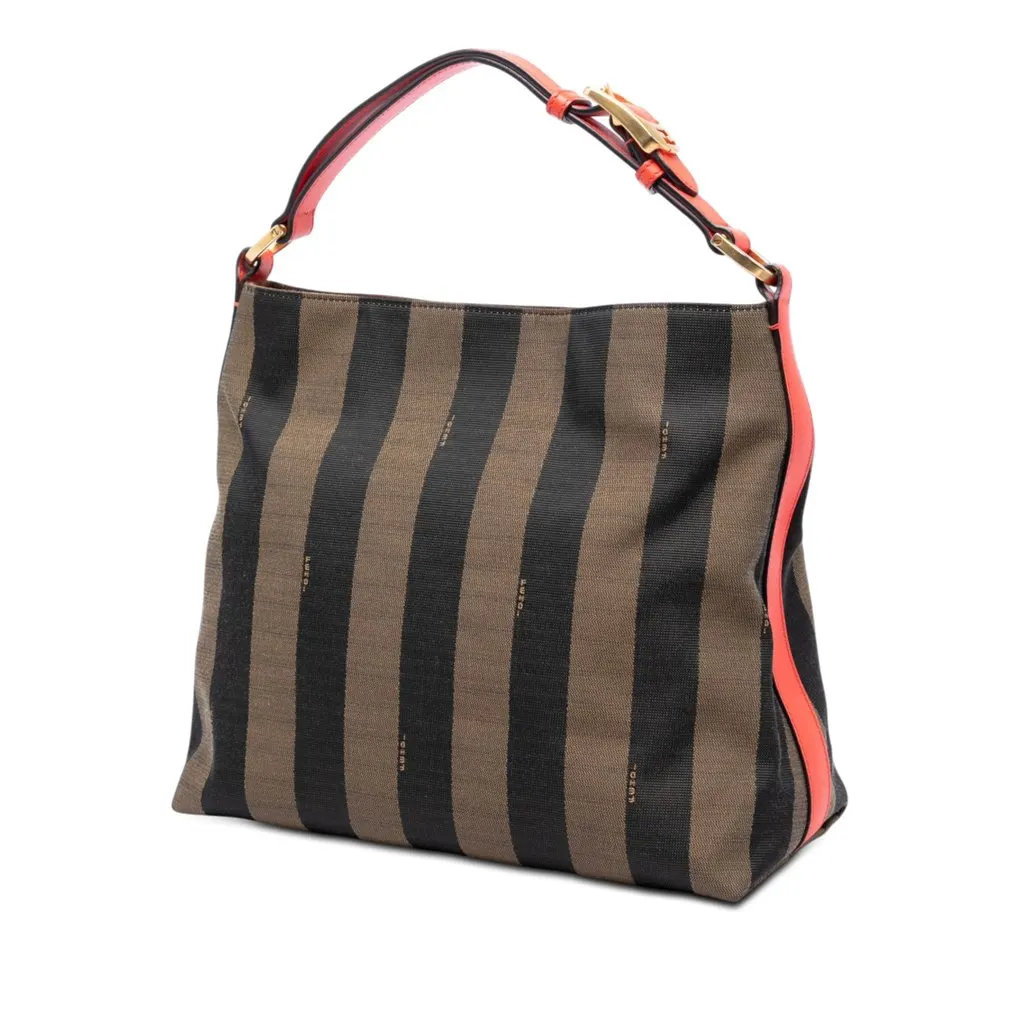 Fendi Pequin Canvas Shoulder Bag Brown Very good - Back View